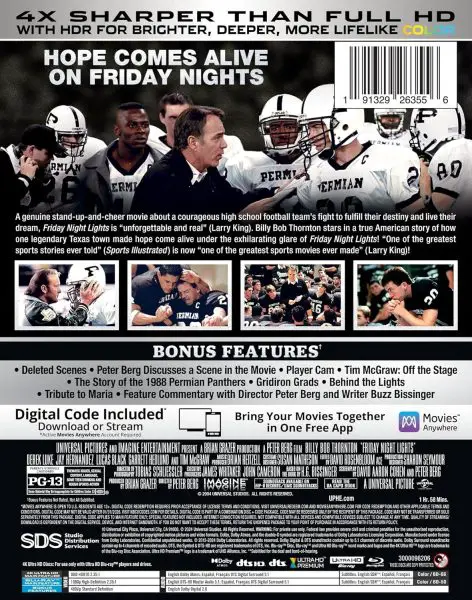 Friday Night Lights (2004) 4k UHD Blu-ray specs