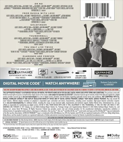 James Bond Sean Connery 6-Film Collection 4k Blu-ray specs