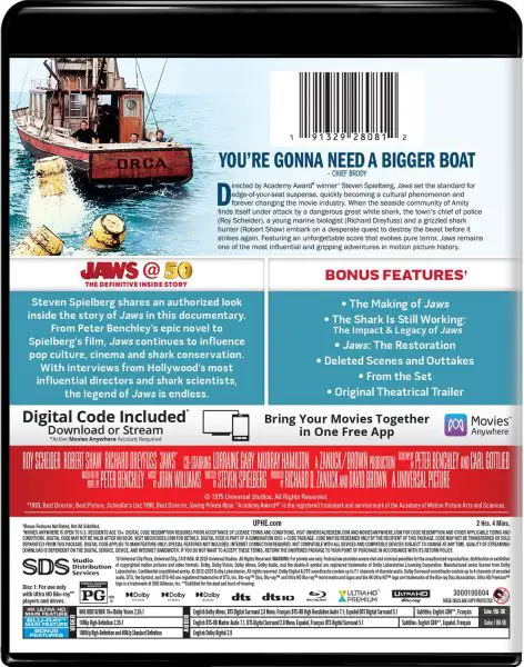Jaws (1975) 50th Anniversary 4k UHD specs