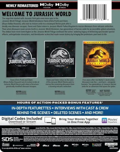 Jurassic World Trilogy 4k UHD SteelBook specs