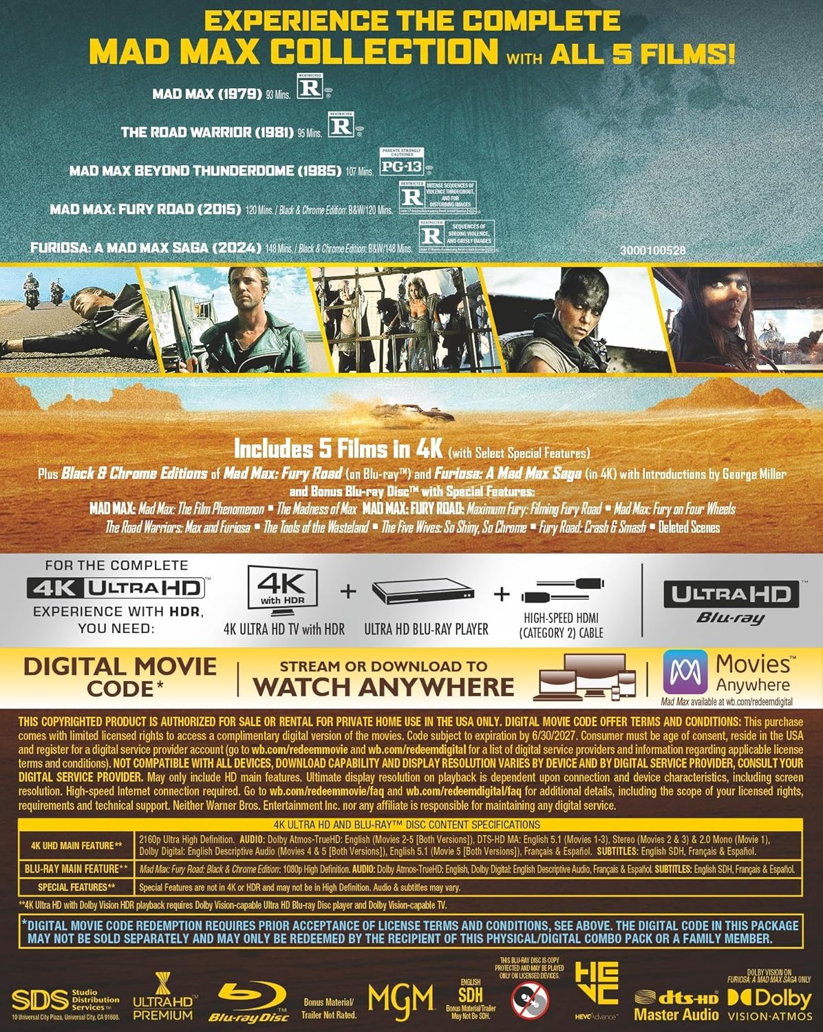Mad Max 5-Film Collection 4k UHD Digital specs