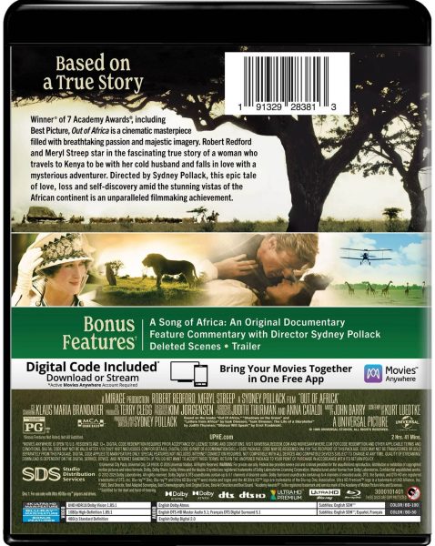 Out of Africa (1985) 4k Blu-ray specs