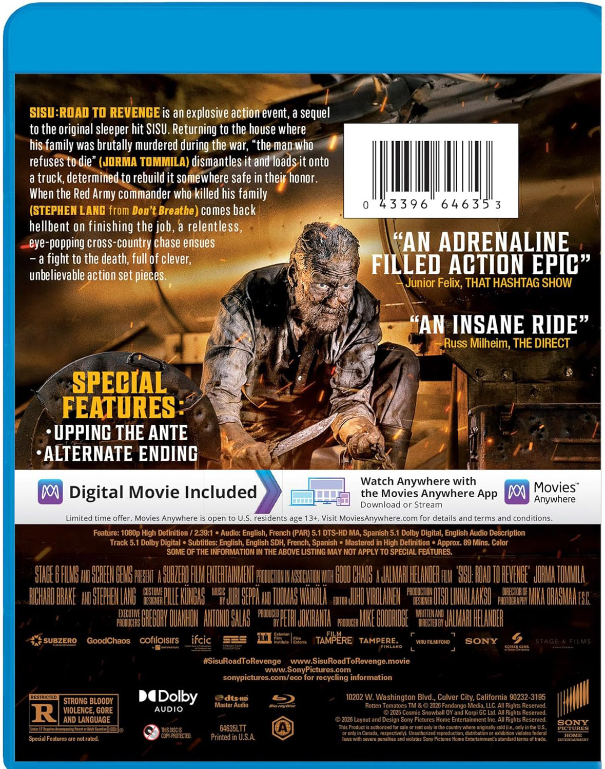 Sisu- Road to Revenge Blu-ray specs