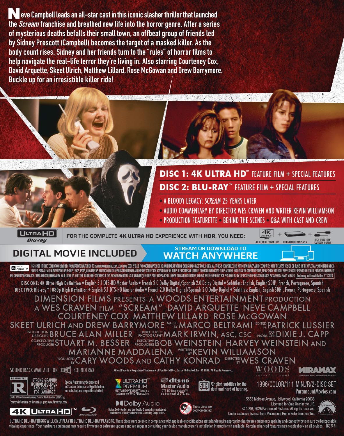 Scream 4k UHD Blu-ray specs