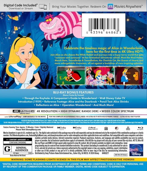 Alice In Wonderland 1951 4k UHD specs