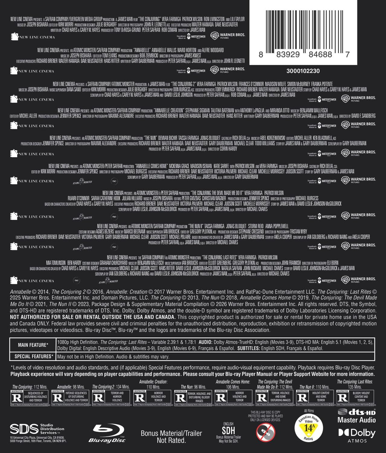 The Conjuring Universe 9-Film Collection Blu-ray specs