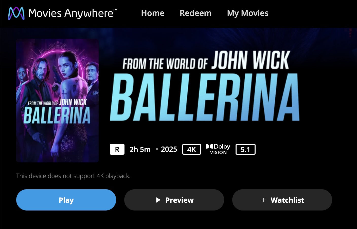 Lionsgate's Ballerina on Movies Anywhere