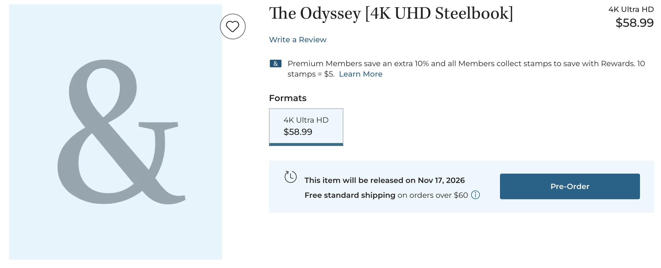 The Odyssey (2026) Barnes & Noble SteelBook listing