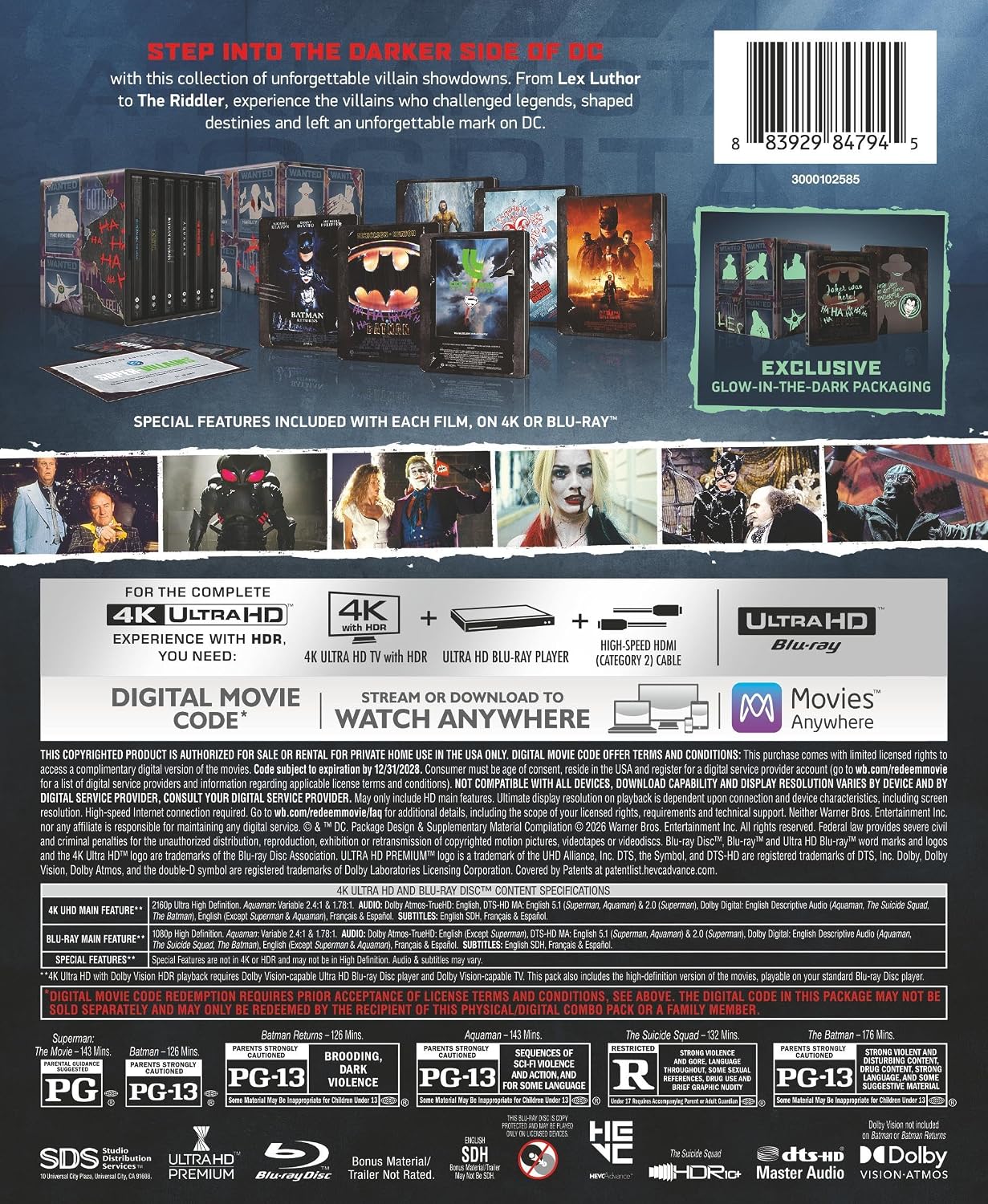 DC Villains 6-Film Limited Edition Steelbook Library Case Amazon Exclusive specs