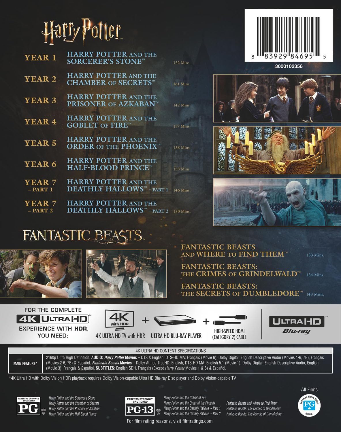 Harry Potter and Fantastic Beasts 11-Film 4k Blu-ray Collection specs