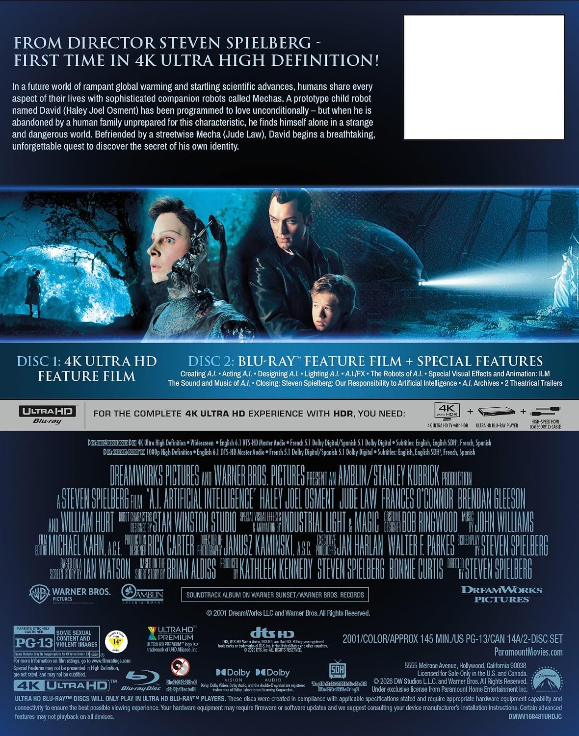 A.I. Artificial Intelligence 4k SteelBook specs