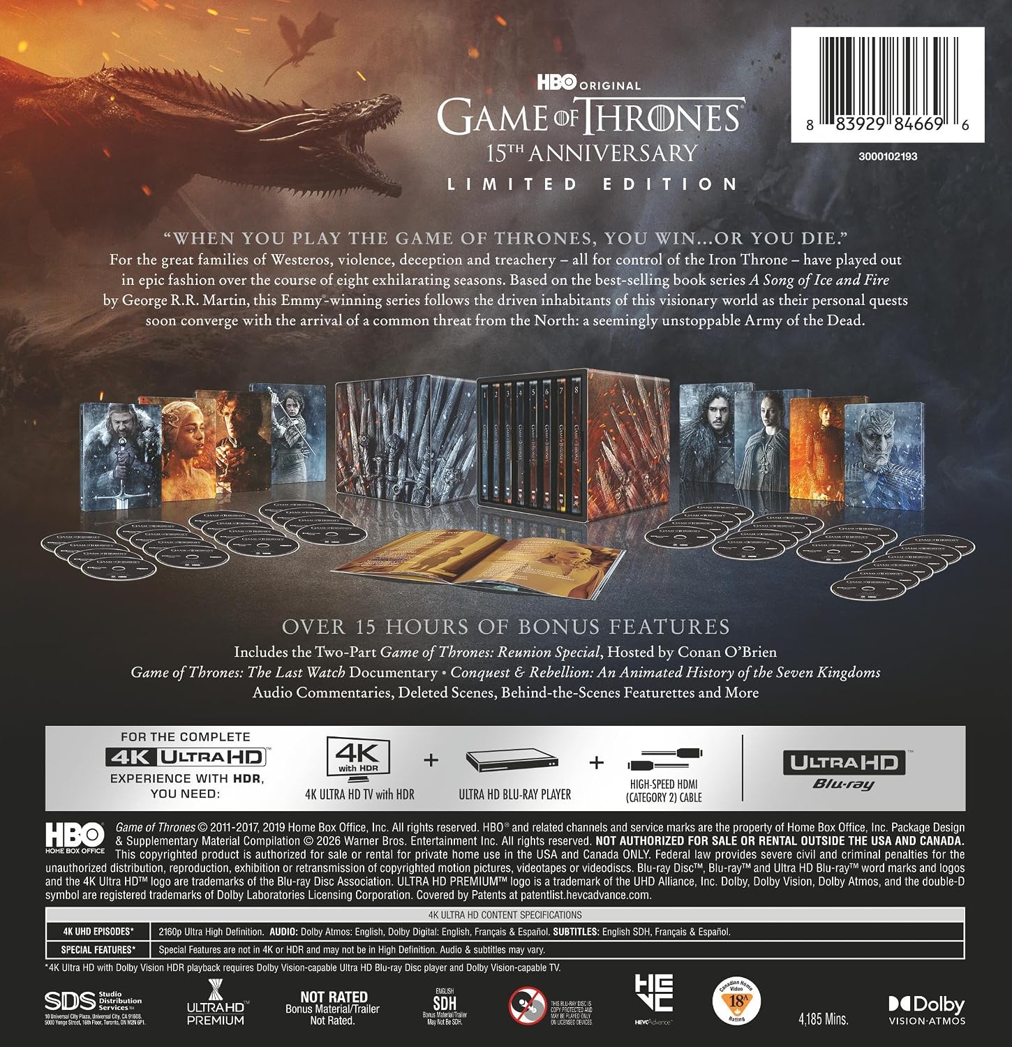 Game of Thrones- The Complete Collection 15th Ann. Limited Edition 8 SteelBooks specs