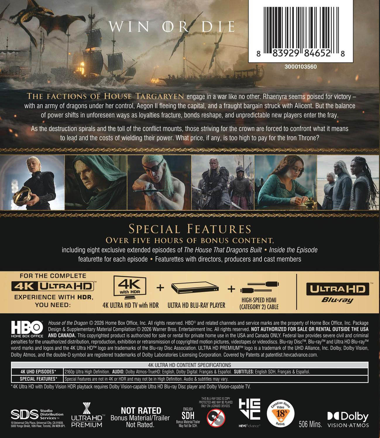 House of the Dragon The Complete Third Season 4k UHD specs